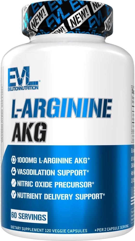 Evlution L 아르기닌 AKG - Vasodilation & Nutrient 배달 지원 - 산화 방지제 - 1000mg L 아르기닌 AKG - 글루텐 무료 & 비 GMO - 규정식 보충교재 - 60 서빙 - 120 Veggie 캡슐