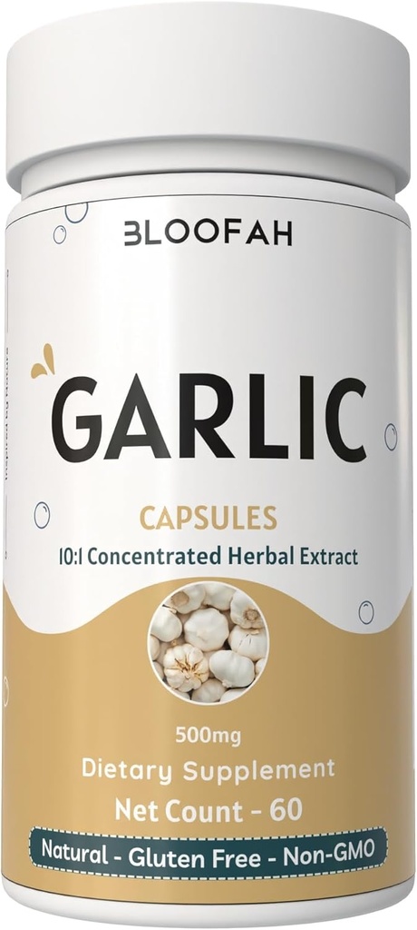 마늘 캡슐 500mg | 10:1 추출물 분말의 농도 |Allium sativum 초본 보충교재 | 자연적인, 비 GMO, 글루텐 자유로운, 인공 첨가물 없음 (60의 조사)
