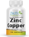 PACIFIC NATURE의 아연 구리 보충교재 (150의 캡슐) 아연 Gluconate의 50mg, Immune 지원을 위한 구리 황산염의 2mg - 글루텐 자유로운, 비 GMO