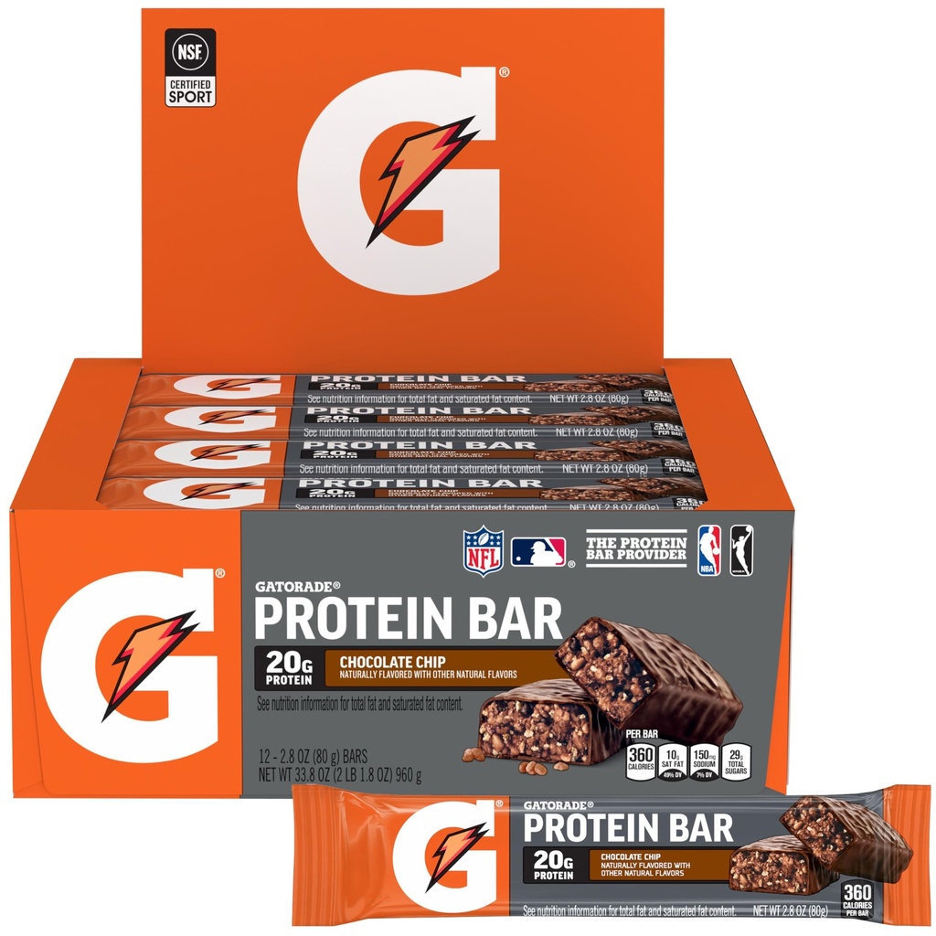 Gatorade Whey Protein Recover Bar, 초콜릿 칩, 2.8 온스 (12 팩)