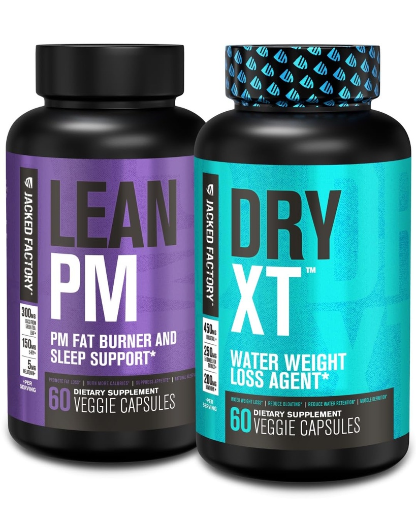 Jacked Factory Lean PM Night Time Fat Burner, 수면 보조 보충, & 식욕 억제 (60 캡슐) & 건조 XT 물 체중 감량 Diurectic 알약 (60 캡슐)