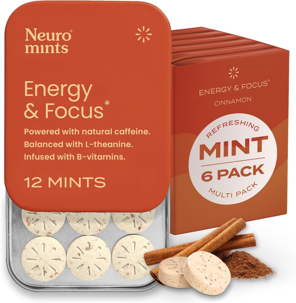 NeuroGum Energy Caffeine Mints (72 조각) - L-theanine + Natural Caffeine + Vitamin B12 & B6로 무료 설탕 - Nootropic Energy & Focus Supplement for Women & Men
