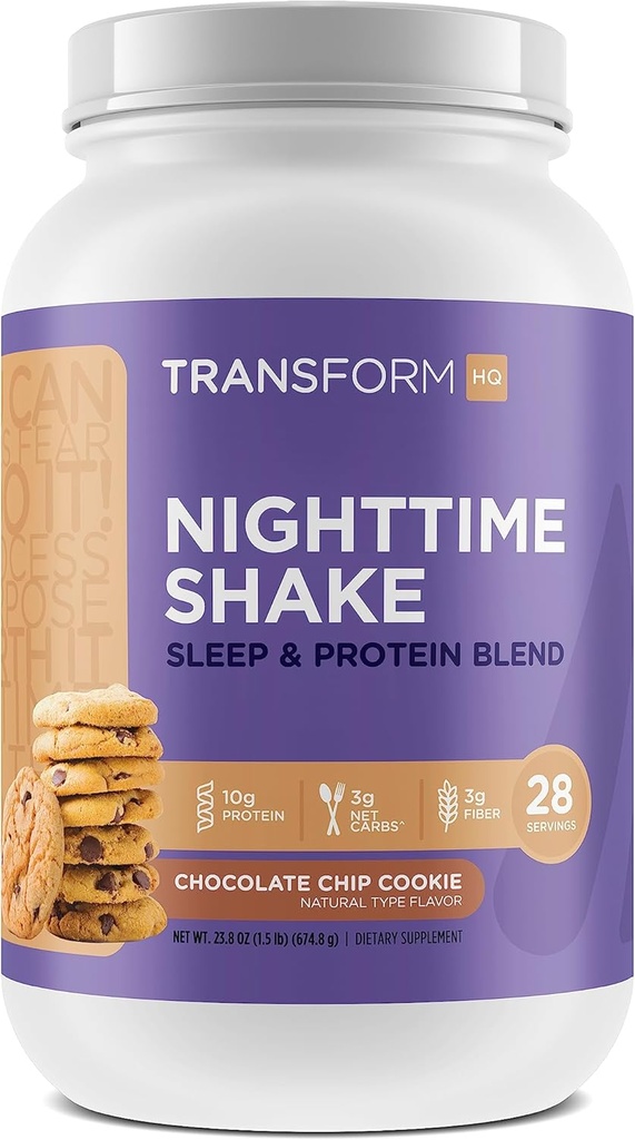 TransformHQ 야간 Shake, 수면 + 단백질 혼합, 28 서빙, 초콜릿 칩 쿠키 맛