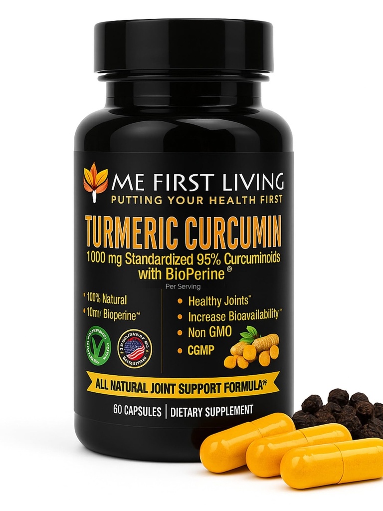 Me 첫번째 생활 심황 Curcumin 1000 mg 95% Curcuminoids, Bioperine 10 mg, 19x 다른 사람 보다는 더 유력한, 증가시킨 흡수, 비 GMO, 유기 심황, 붕대, 글루텐 자유로운, 60의 캡슐