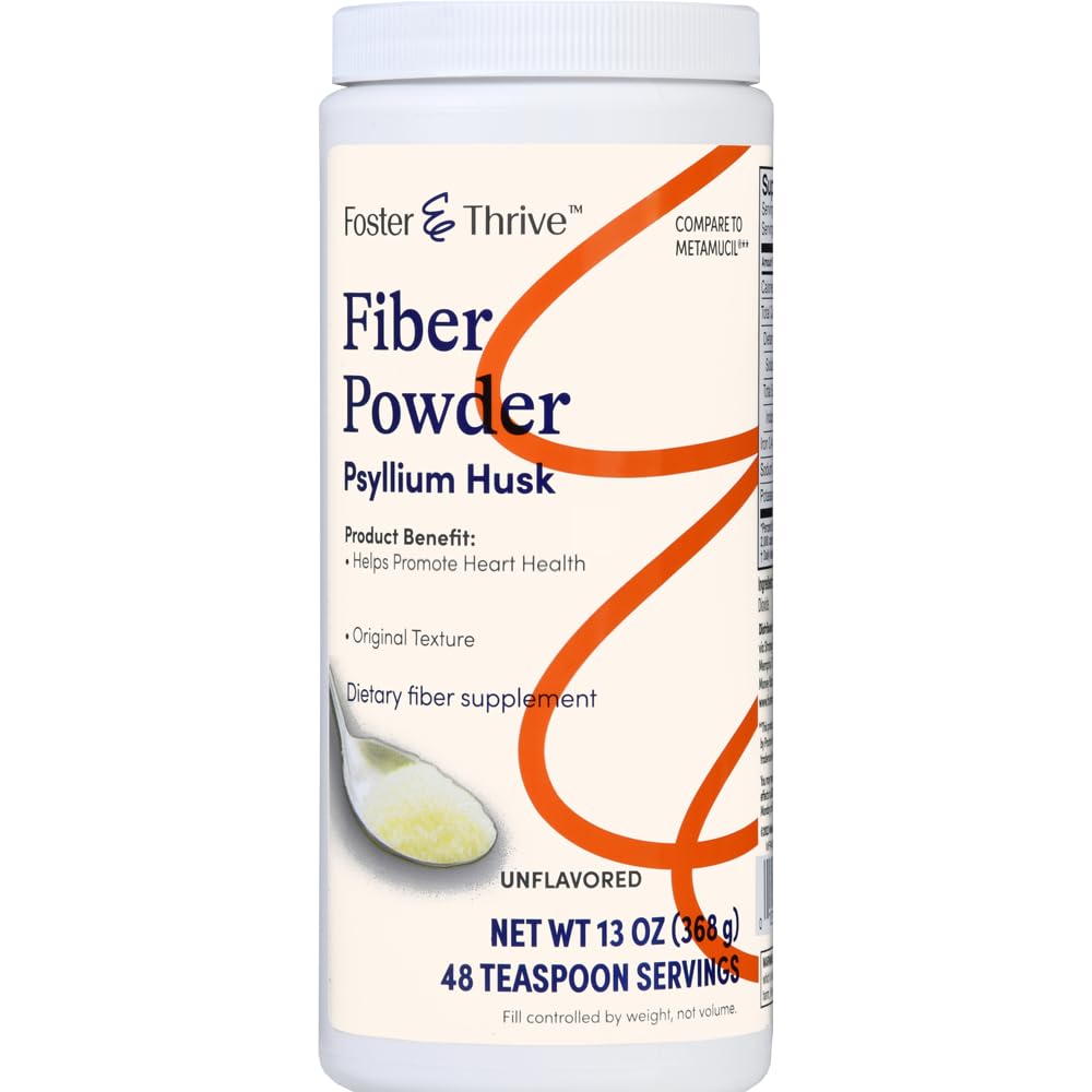 촉진 & Thrive 매일 심혈관 Husk 분말 보충교재, Digestive 건강 Laxative를 위한 4-in-1 섬유, Relieves Occasional 변비, 감미로운 w/Real 설탕, 본래 풍미, 48 복용량