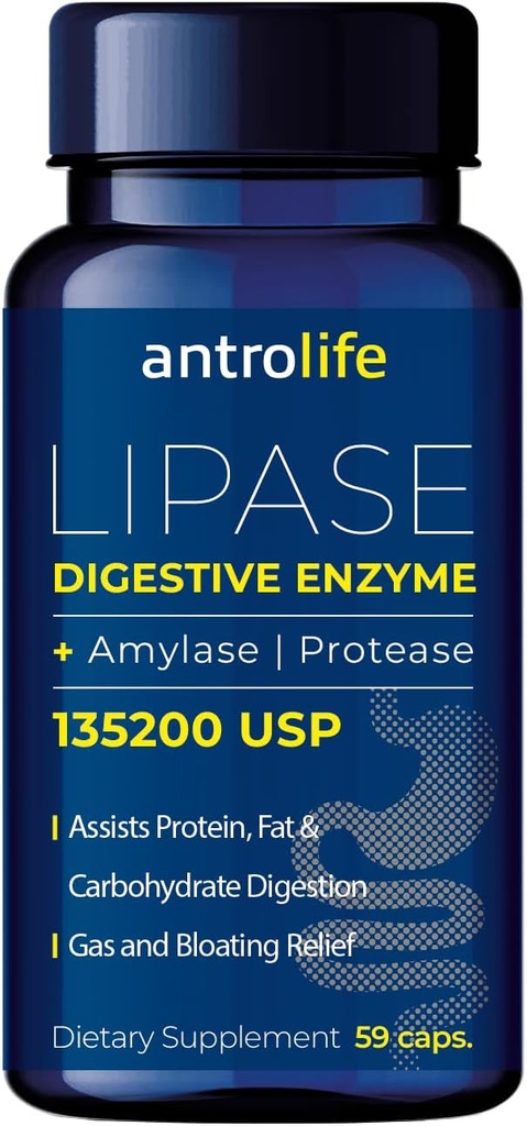 ANTROLIFE Digestive Health Supplement - 립아 영양 보충제와 효소 및 소화를위한 아밀라제 - 다이어트 보충 - 59 캡슐