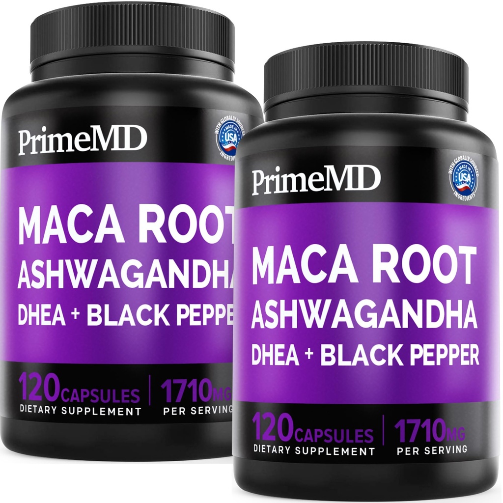 6-in-1 유기 Maca 뿌리 Ashwagandha 캡슐 1710mg DHEA와 여성과 남성을 위한 까만 고추 과일 추출물 - stamina를 위한 까만 Maca 보충교재, 뼈 및 계류 지원 보충교재, 120ct (포장 2)
