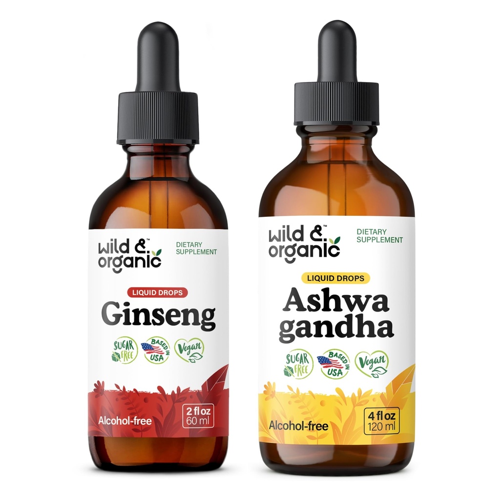 야생 & 유기 인삼 Tincture 2 fl oz & Ashwagandha Tincture 4 fl oz