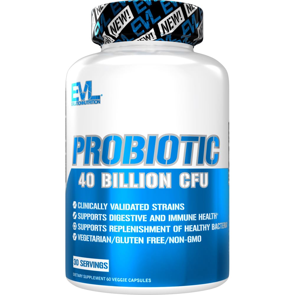 Evlution Nutrition Probiotic - 40 억 CFU - 소화 + 면역 건강 지원 - 남성 및 여성을위한 Probiotic 보충 - 채식, 글루텐 무료 및 비 GMO - 30 서빙 - 60 Veggie 캡슐