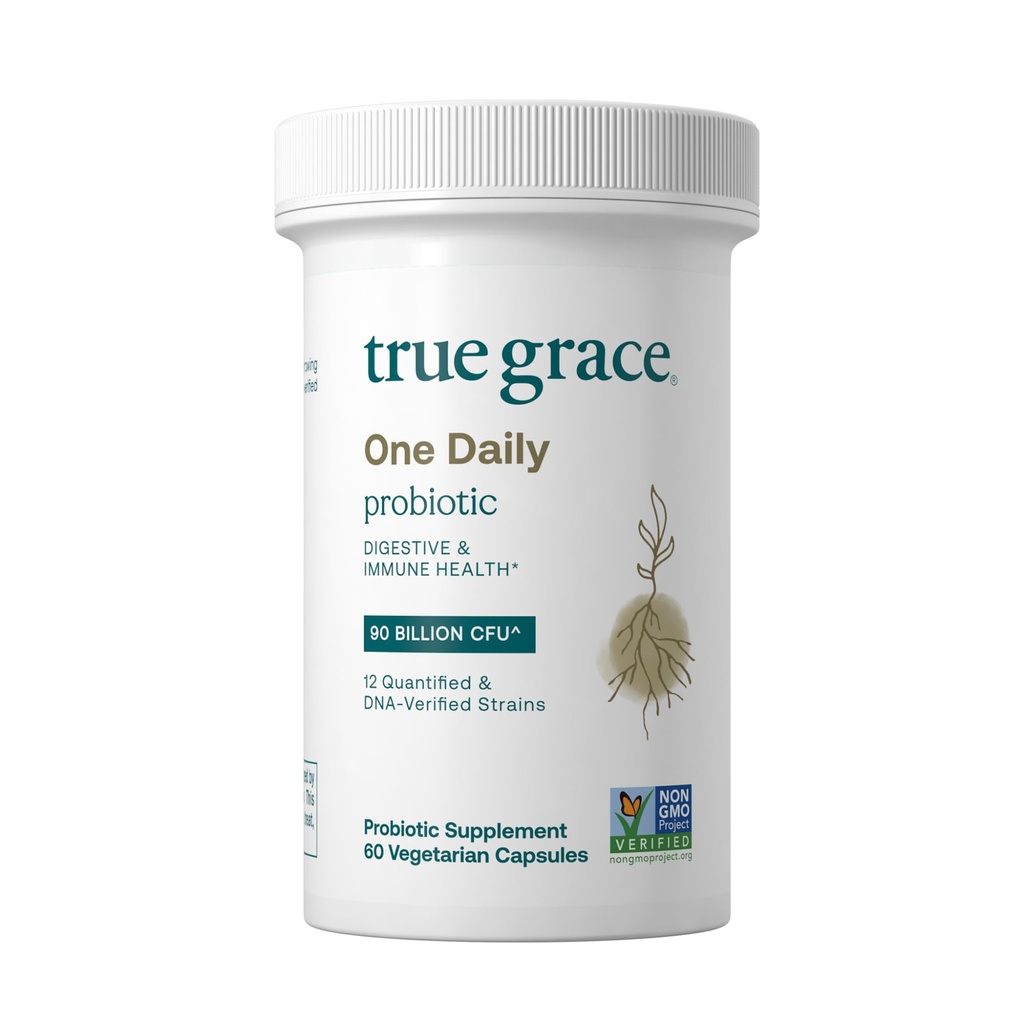 True Grace One Daily Probiotic - 60 채식 캡슐 - 90 억 CFU - Gut, Digestive & Immune Health Support Blend with Prebiotic Fiber - 글루텐 & Soy Free - 60 서빙