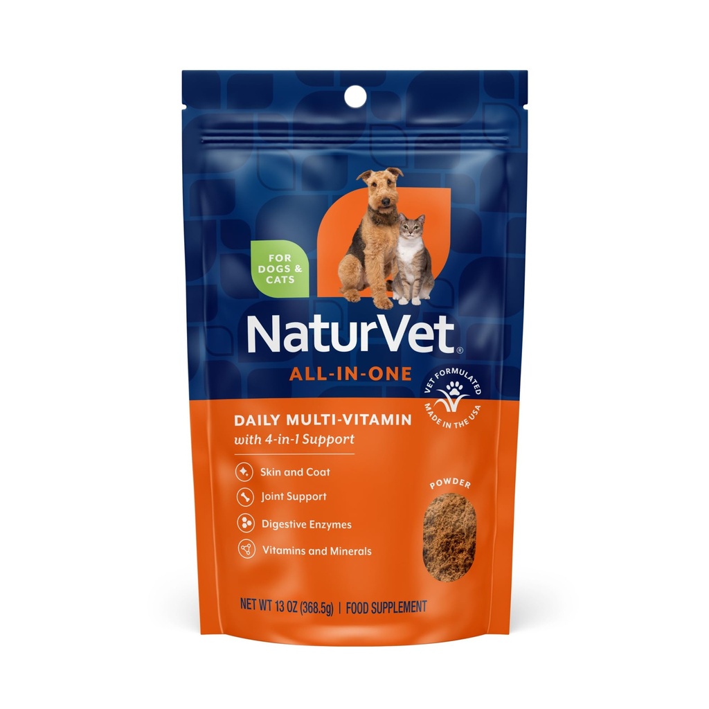 NaturVet All-in-One Dog Supplement - 공동 지원, Digestion, 피부, 코트 케어 - 광물, 오메가-3, 6, 9 - 개를위한 무료 비타민 - 13-Ounce Powder