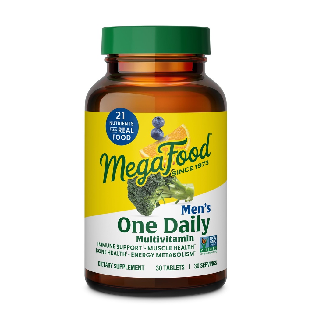 MegaFood 일일 남성 멀티 비스듬한 - 남성을위한 Multivitamin - 비타민 C, 비타민 D3 & 비타민 B12 - 근육, 에너지 대사 및 면역 지원 - 채식주의, 글루텐 무료 - 30 정제, 30 서빙