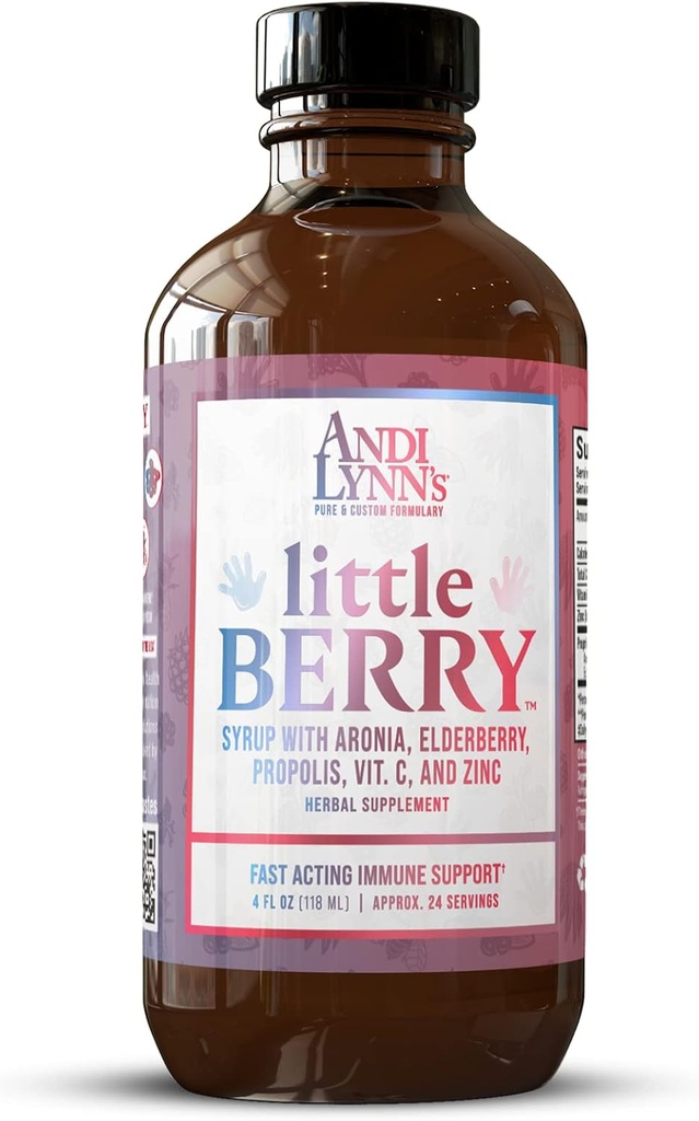 Andi Lynn의 LittleBerry, 아이를 위한 Elderberry Syrup - 유기 비타민 C & 아연, 초본 보충교재 - 빠른 행동 면역 지원, 4oz - 아이들을 위한 순수한 Elderberry Syrup