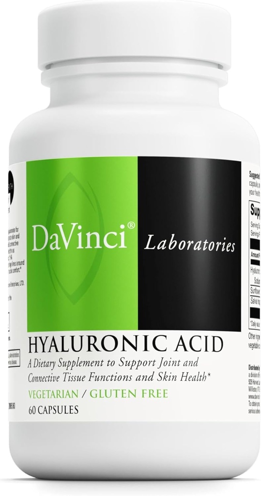 DaVinci Labs Hyaluronic 산 - 합동, 연골 및 피부 건강*를 지원하기 위하여 규정식 보충교재 - Hyaluronic 산과 더불어, 해바라기 Lecithin와 Salvia Hispanica 분말 - 글루텐 자유로운 - 60 채식주의자 모자