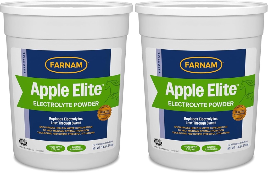 Farnam Apple Elite Horse Electrolyte Powder는 운동, 극단적 인 날씨 및 스트레스없는 조건, 5 lb., 40 일 공급 (패키지 2)