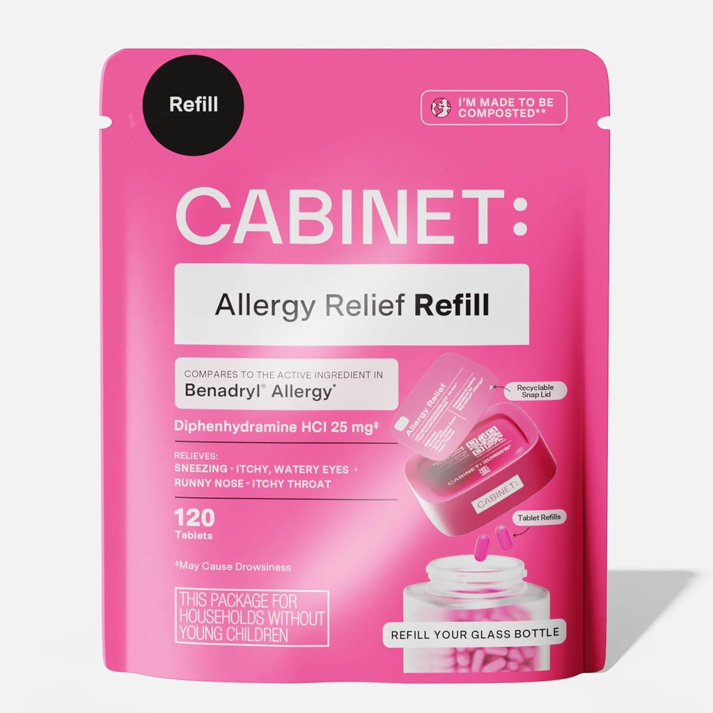 내각: 알레르기를 위한 Diphenhydramine 25mg 알레르기 기복 항히스타민 정제, Hay Fever 및 Runny Nose, 120의 정제 (충분한 주머니)