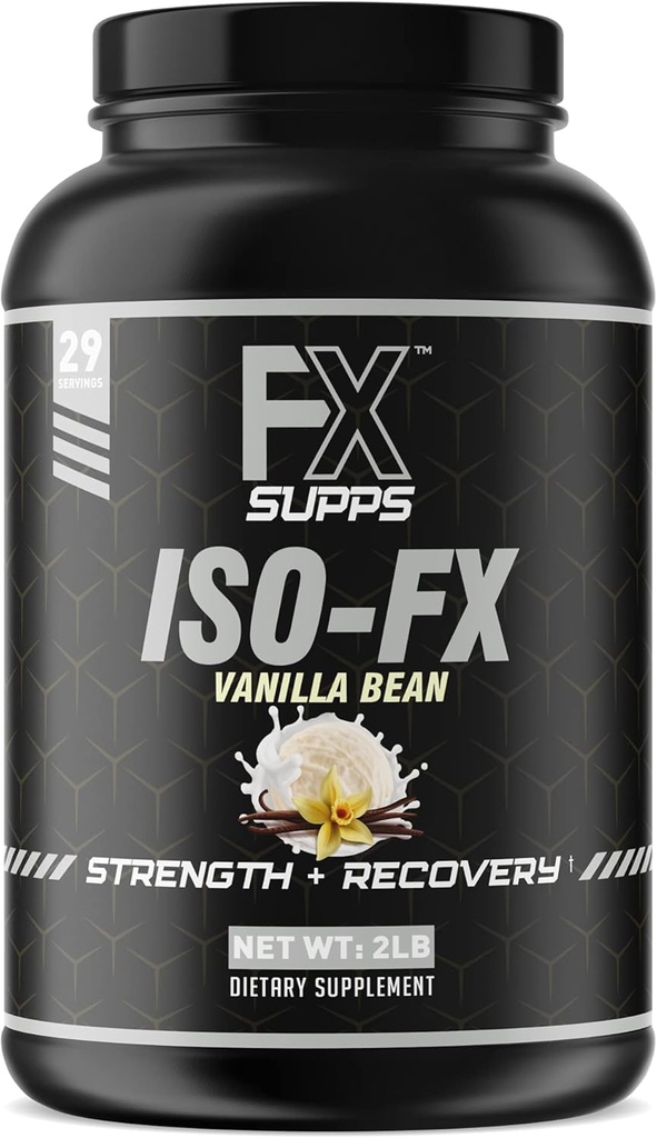 FX SUPPS ISO-FX 100 % Isolate Whey Protein Powder (Vanilla) 이상 포스트 운동 회복 남성과 여성을위한 복잡한 BCAA 및 EAA 혼합, 근육 회복 및 성장 지원, 2.0 파운드
