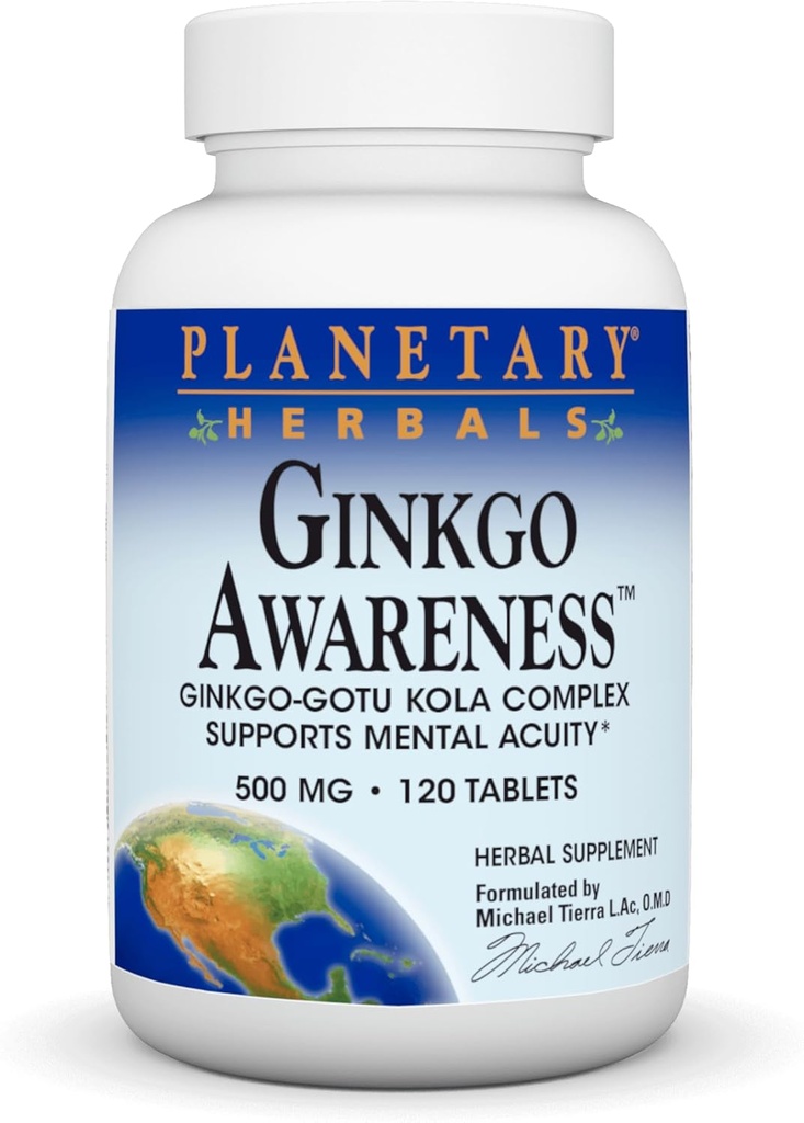 Planetary Herbals Ginkgo 인식 정제, 120 조사