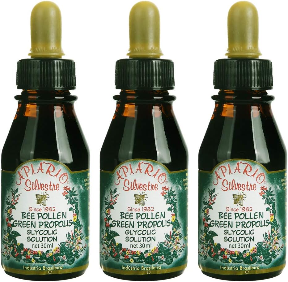 Apiario Silvestre Bee Pollen & Brazil Green Bee Propolis Liquid의 3 병 - 글리콜 추출물 - 비 알코올, 왁스 무료, 설탕 무료