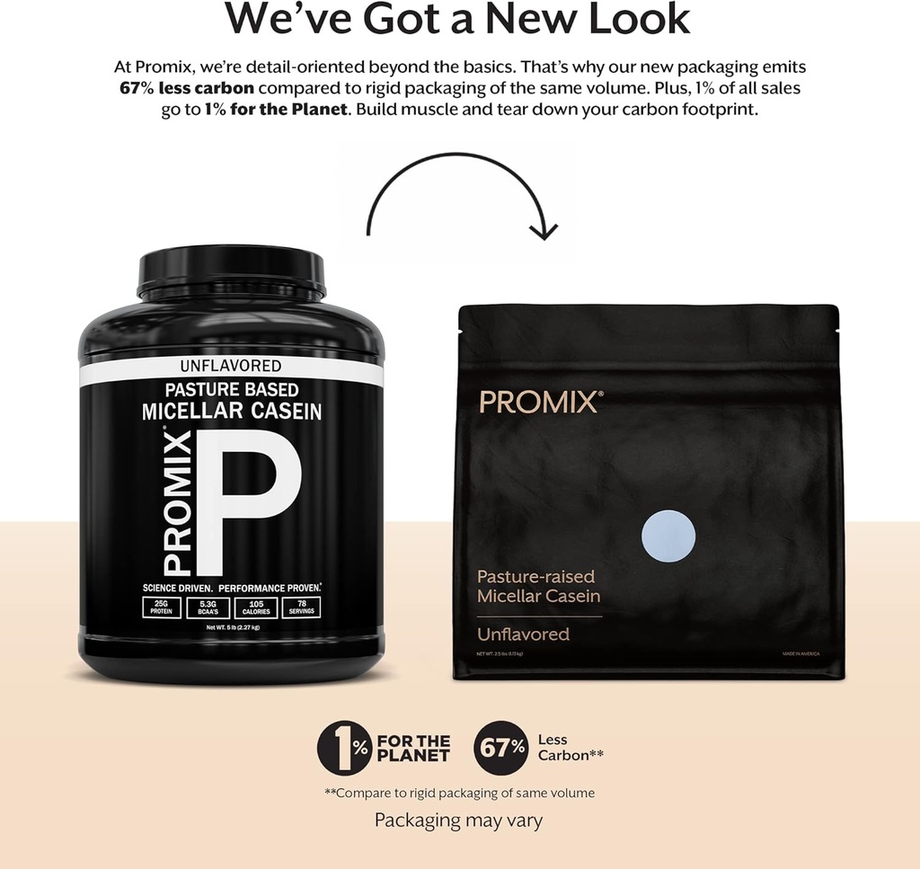 ProMix Nutrition Casein Protein Powder - 잔디 볶음, 파스타, 느린 릴리스 25g Micellar Casein - 5.4g BCAA Gluten Free, Sugar Free, Soy Free - Unflavored, 5lb
