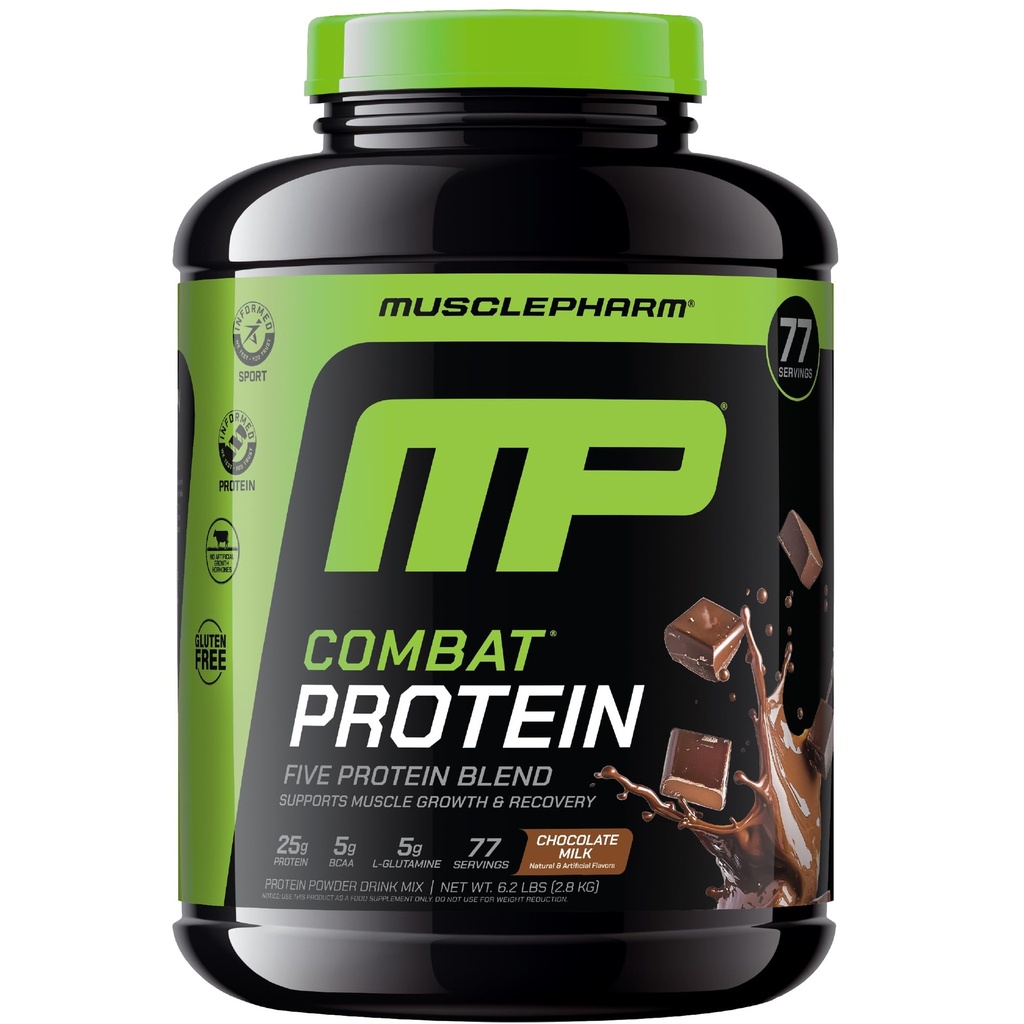 MusclePharm 전투 단백질 분말, 초콜렛 밀크 풍미, 생산적인 운동을 위한 연료 근육, Whey Protein Isolate & Egg Albumin를 포함하여 5개의 단백질 근원, 글루텐 자유로운, 6.2 lb, 77의 서빙