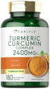 Carlyle Turmeric Curcumin 보충 2400mg | 180 분말 캡슐 | 초본 복합 재료 | Non-GMO, 글루텐 프리 포뮬러