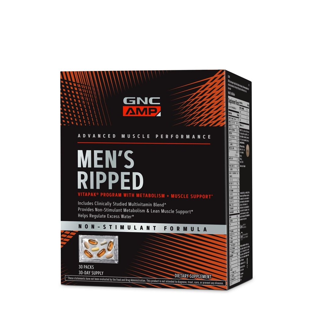 GNC 남자의 Ripped 임상적으로 Studied Multivitamin 혼합, Lean 근육 지원, 비 자극적인 공식, 30의 서빙