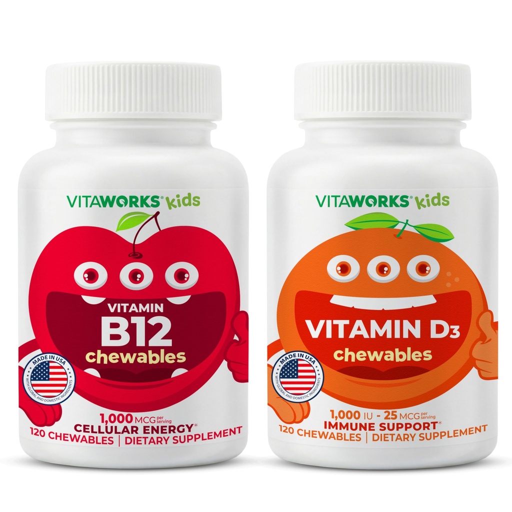 아이 비타민 B12 Chewables + 비타민 D3 1000 IU Chewables 뭉치