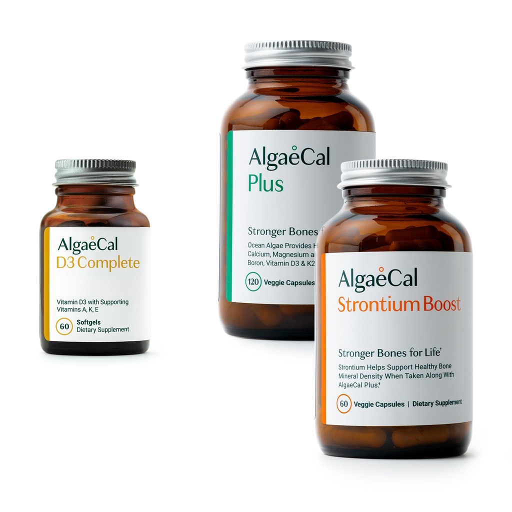 ALGAECAL 뼈 건강 번들 - D3 완료 (1000 IU) + K2, 비타민 E, 비타민 A & 식물 기반 칼슘 임상 지원 뼈 밀도 증가