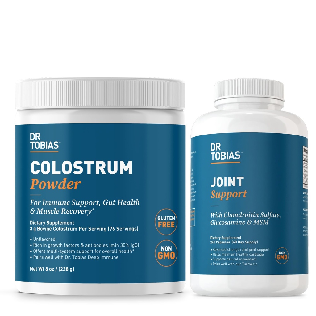 Tobias 합동 지원 보충교재와 Colostrum 분말 - 합동 이동성, 연골 건강 및 면역 기능 지원 - Non-GMO