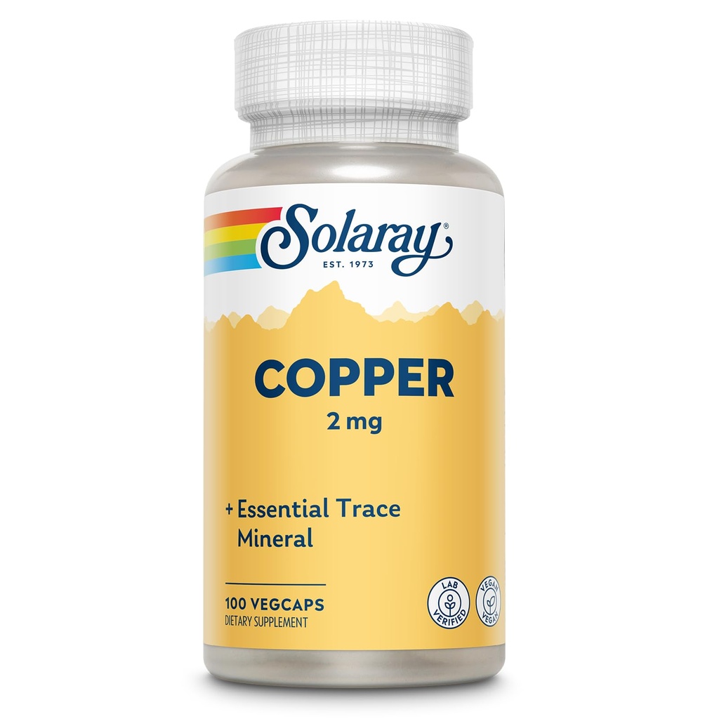 Solaray 구리 2 mg | 건강한 붉은 혈액 세포 형성, 면역 및 신경 기능 지원 | Non-GMO | 100ct