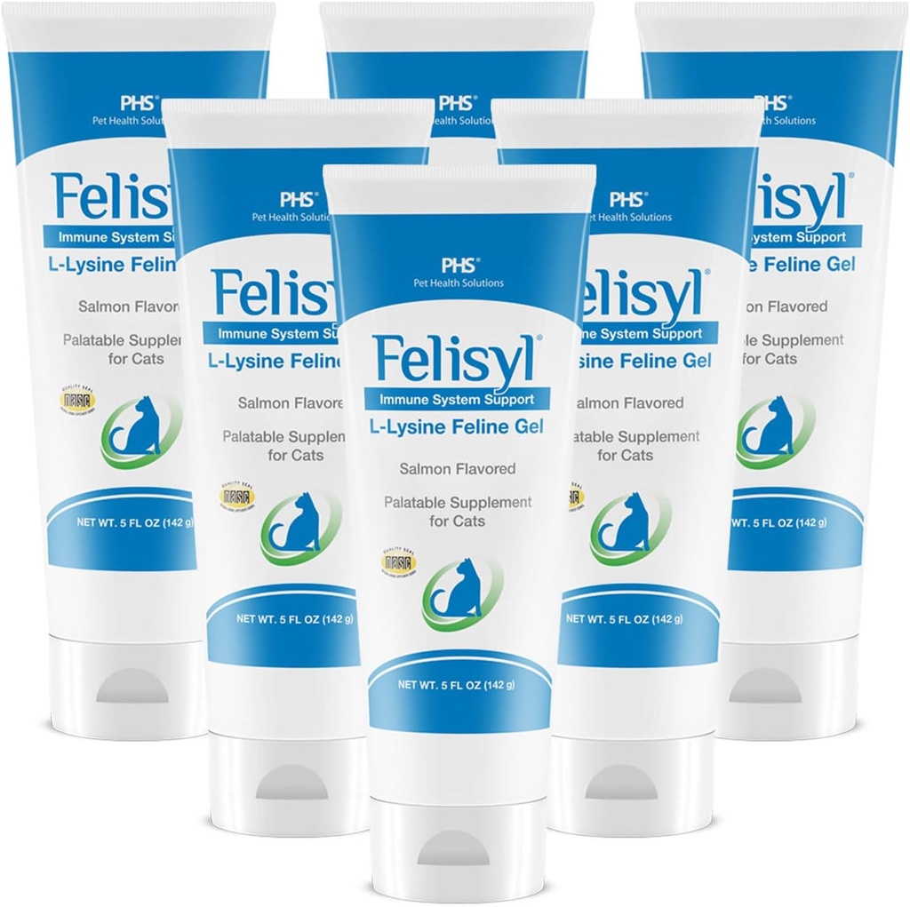 고양이를위한 L-Lysine 젤 (5oz) - 면역, 호흡 및 눈 건강을 지원합니다. 이세스 뱀, 토끼 코, 그리고 물 눈. 맛있는 연어 맛 - 미국에서 만든 (6 팩)