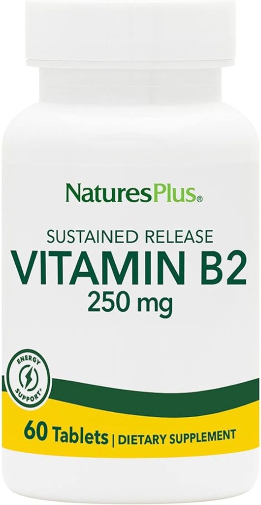 NaturesPlus 비타민 B2 (Riboflavin) - 250 mg, 60 채식 정제, 지속 방출 - 천연 에너지 및 대사 부스터, 전반적인 건강을 촉진 - 글루텐 - 무료 60 서빙