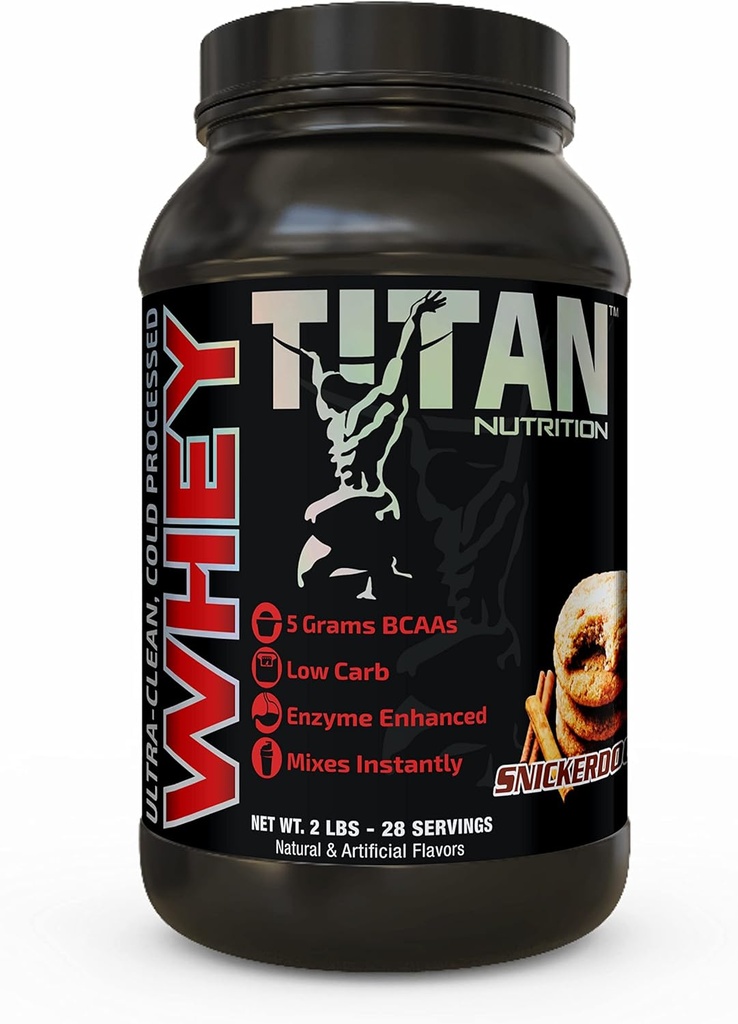 Titan Whey Protein Powder - 프리미엄, 빠른 흡수 단백질 23g, BCAAs, & 섭취 효소와 함께 서빙 당 - 지원 Lean 근육 질량 & Optimal 소화 - 2 파운드, 스니커드