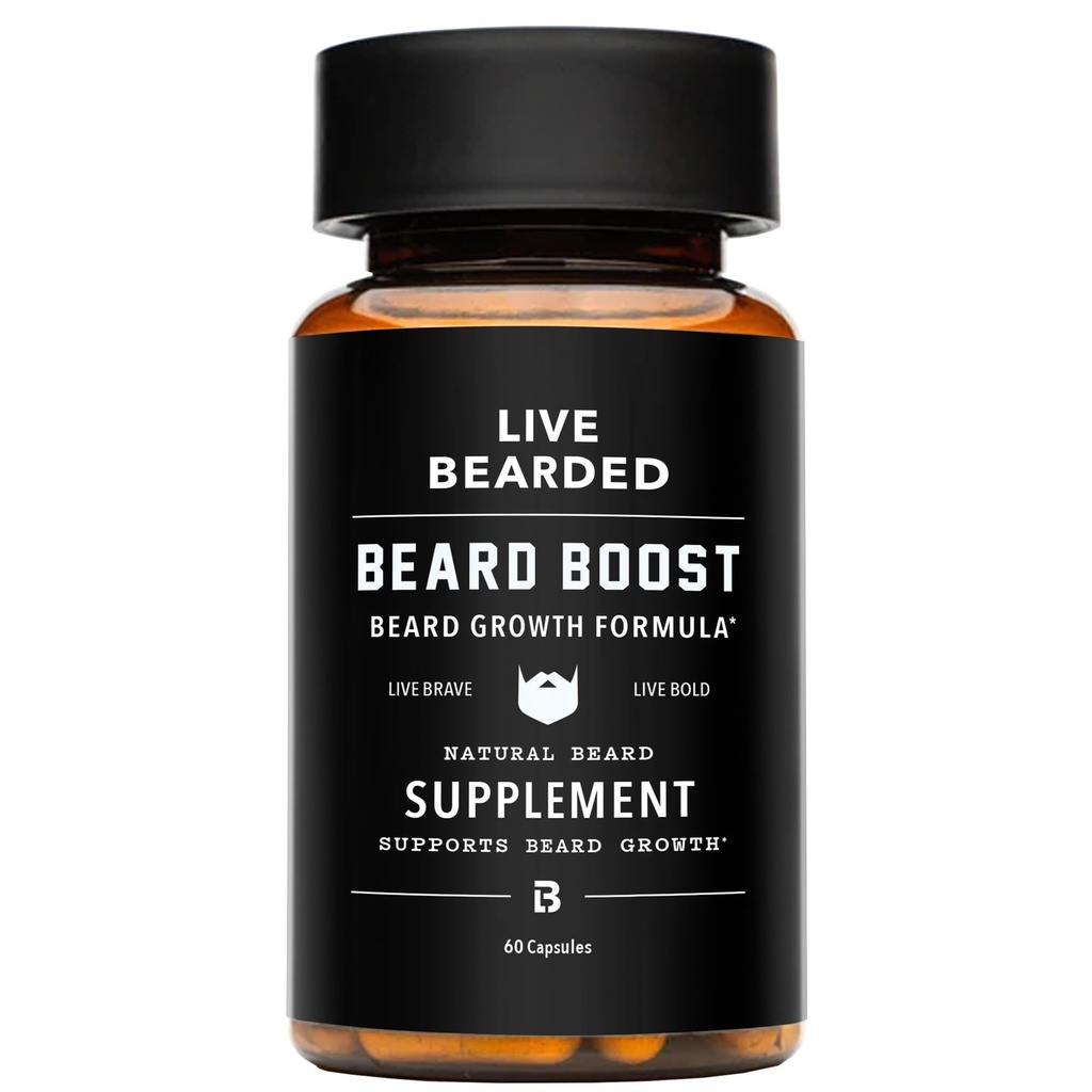 Live Bearded Beard Boost - Biotin, Collagen, Silica, Fo-Ti Root와 남성을위한 곰 성장 비타민 - 미국에서 만든 남성을위한 얼굴 헤어 성장 | 30 일 공급