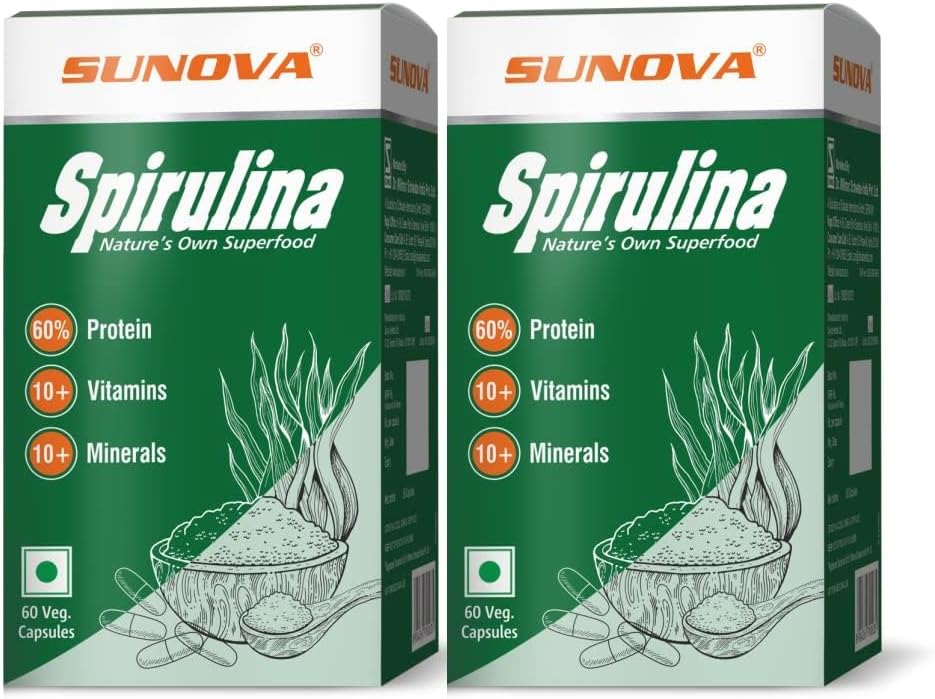 Spirulina 캡슐 – Nature’s Own Superfood and Nutritional Supplement,Spirulina for Full Body Support – 60 캡슐 (팩 2)