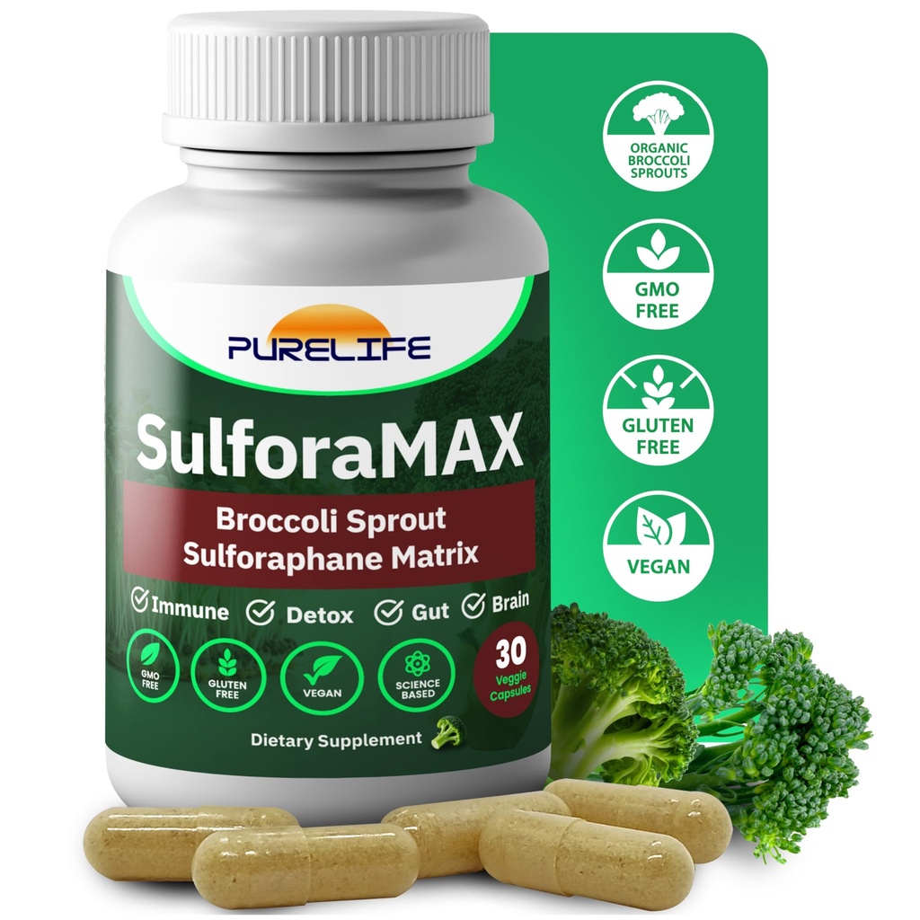 SulforaMAX - Sulforaphane Broccoli Immunity 보충교재 - [공식적으로 Regen-X] - 면역 지원, 심장, 간호, 뇌 건강 보조 식품 - Vegan, Non-GMO, 10,000 MCG Sulforaphane (30 채식 캡슐)