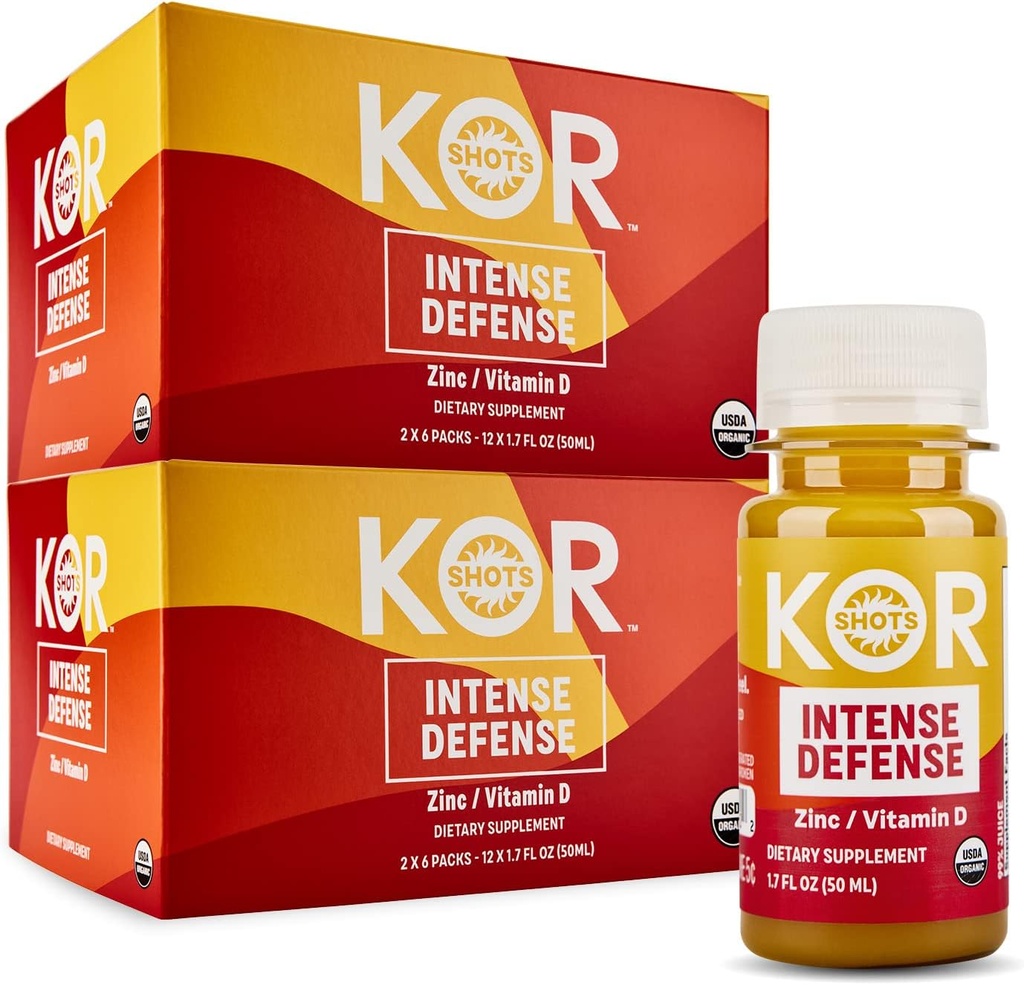 Kor Shot Vitamin D & 아연 샷 - 24 팩 x 1.7 Fl Oz - Intense Defense - 100 % 아연 및 235% 비타민 D- USDA 인증 유기의 DV