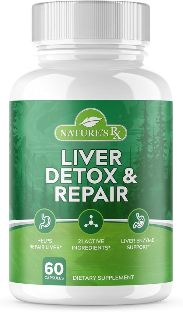 Nature's RX| #1 RATED Premium Liver Cleanse & Detox || Optimize Liver Function, Repair Liver Enzymes | Ultra Dosed Formula w/ 21 강력한 재료 | 3rd Party Tested + USA Made - 60 캡슐