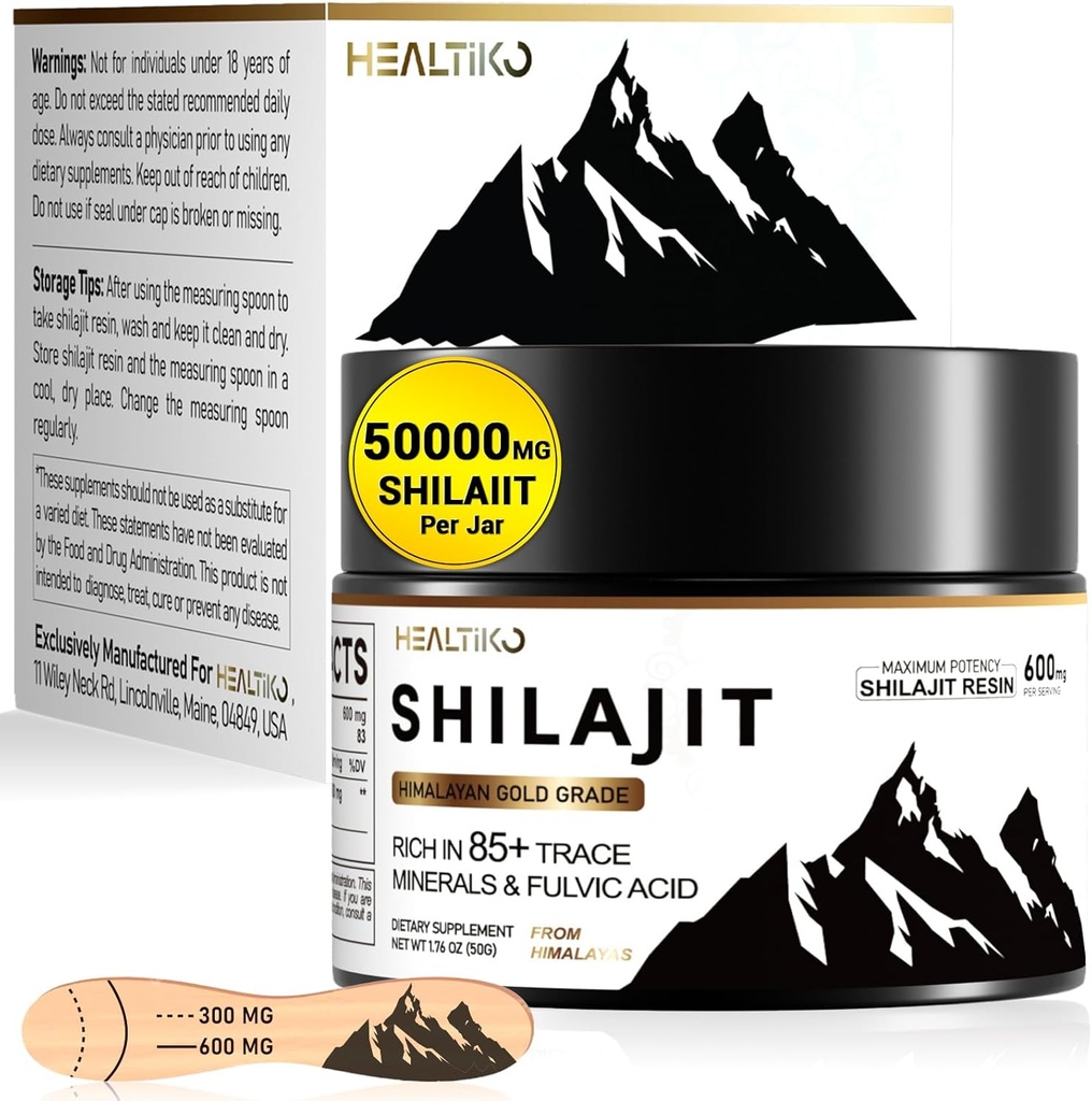 Shilajit 수지, Himalayan Shilajit 유기 - 600mg Potency 금 급료, 85+ Trace 무기물 & Fulvic 산을 가진 남자 & 여자를 위한 Shilajit, 에너지, Immunity & 힘, 83 서빙 (50g)