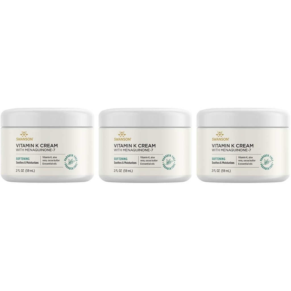 Swanson Vitamin K Cream with Menaquinone-7 - 아이 크림은 눈 아래 다크 서클의 외관을 최소화하는 데 도움이됩니다. Nourish 및 Brighten 피부를 돕기위한 화제 크림 - (2 Fl Oz) (3 팩)
