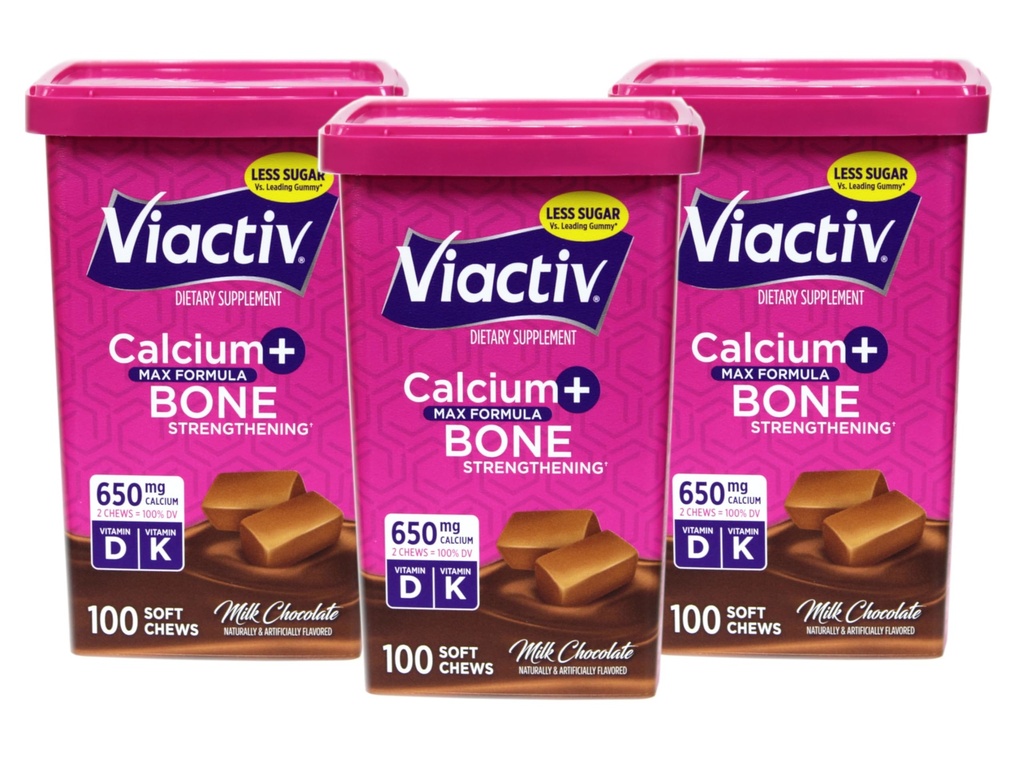Viactiv Bone 건강 우유 초콜렛을 위한 최대 공식 칼슘 +Vitamin D3 보충교재, 100 연약한 Chews - 3 팩
