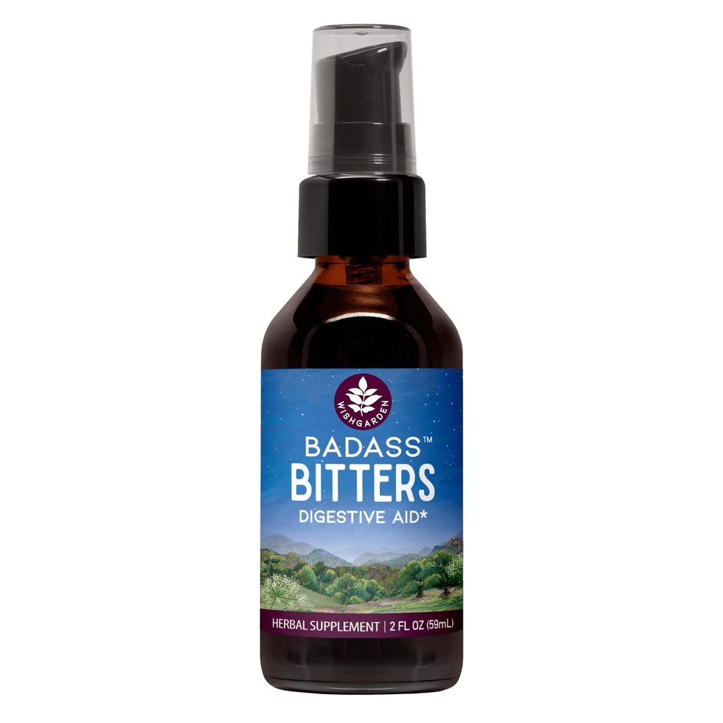 WishGarden Herbs Badass Bitters - Gentian Root, Orange Peel & Fenugreek Seed, Digestion Stimulates Digestive Enzymes Function, Swedish Bitters, 2oz로 제작 된 모든 천연 소화기