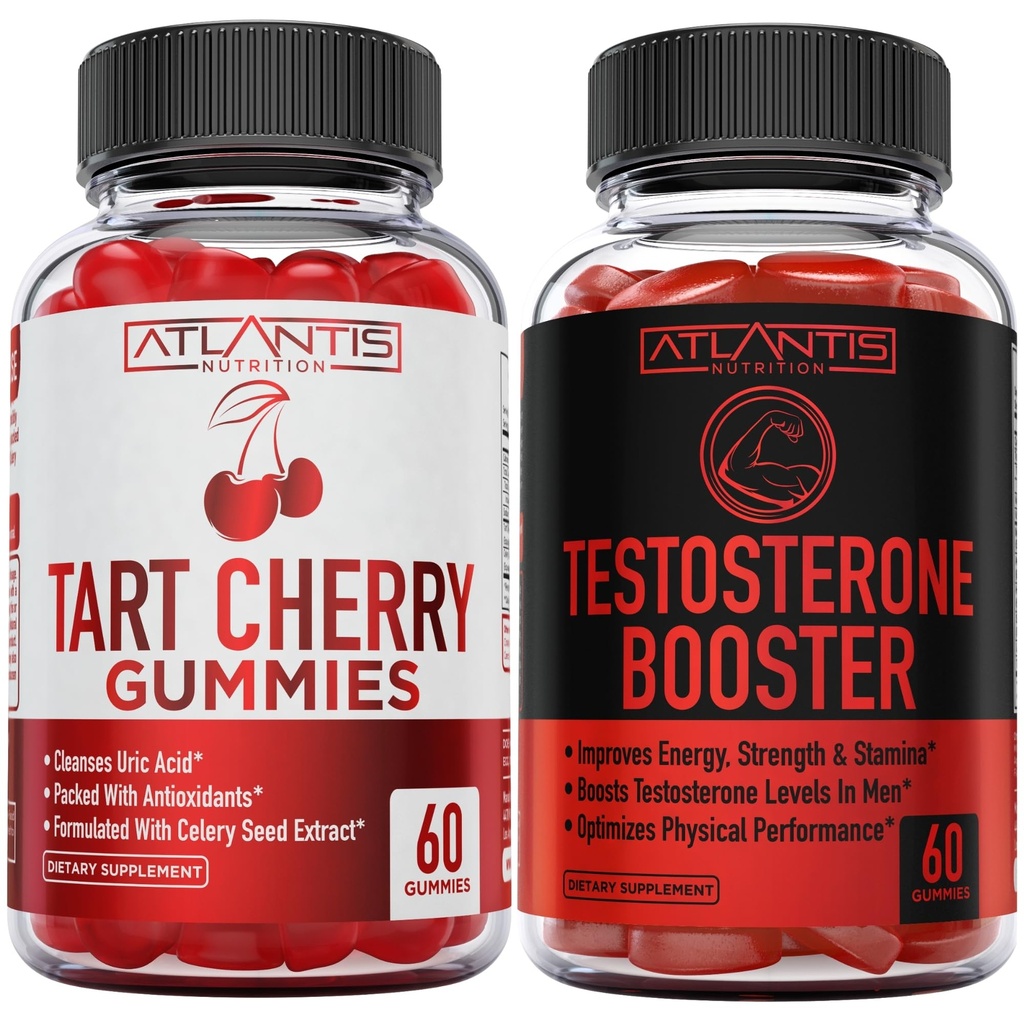 Atlantis Nutrition Tart Cherry 60 Gummies + 테스토스테론 부스터 2 팩 (120 Gummies)