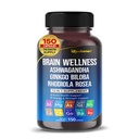 Brain Wellness Ginkgo Biloba Rhodiola Cordyceps Chamomile Ashwagandha Gotu Kola Bacopa Rosemary Basil Black Pepper -150 캡슐 - 미국에서 만든