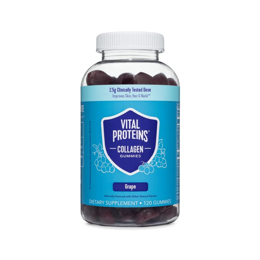 Vital Proteins Collagen Gummies, 2.5g의 모발, 피부, 손톱 및 주름, 120 ct, 30 일 공급, 포도 맛에 대한 임상 테스트 콜라겐