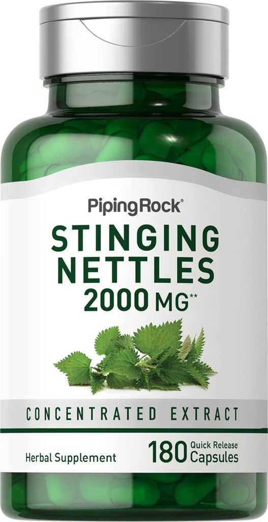 Piping Rock Stinging Nettle 캡슐 2000 mg | 180 알약 | 농축된 잎 추출물 | Non-GMO & 글루텐 무료 초본 보충