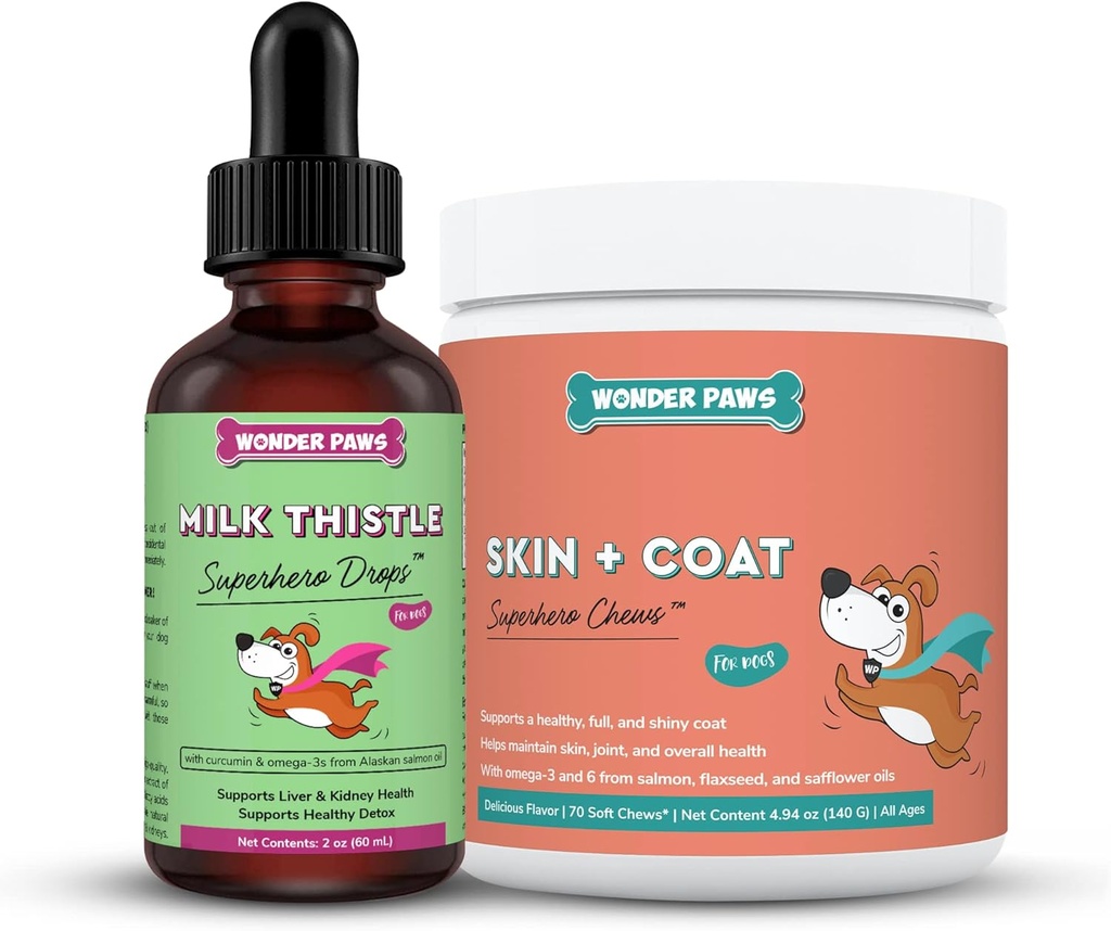 WONDER PAWS 우유 이틀 드롭 플러스 스킨 + 코트 부드러운 Chews - 개 Liver 및 Kidney 지원, Detox & 스킨 및 코트 건강 - 우유 이틀 2 온스 - 스킨 + 코트 70 Chews