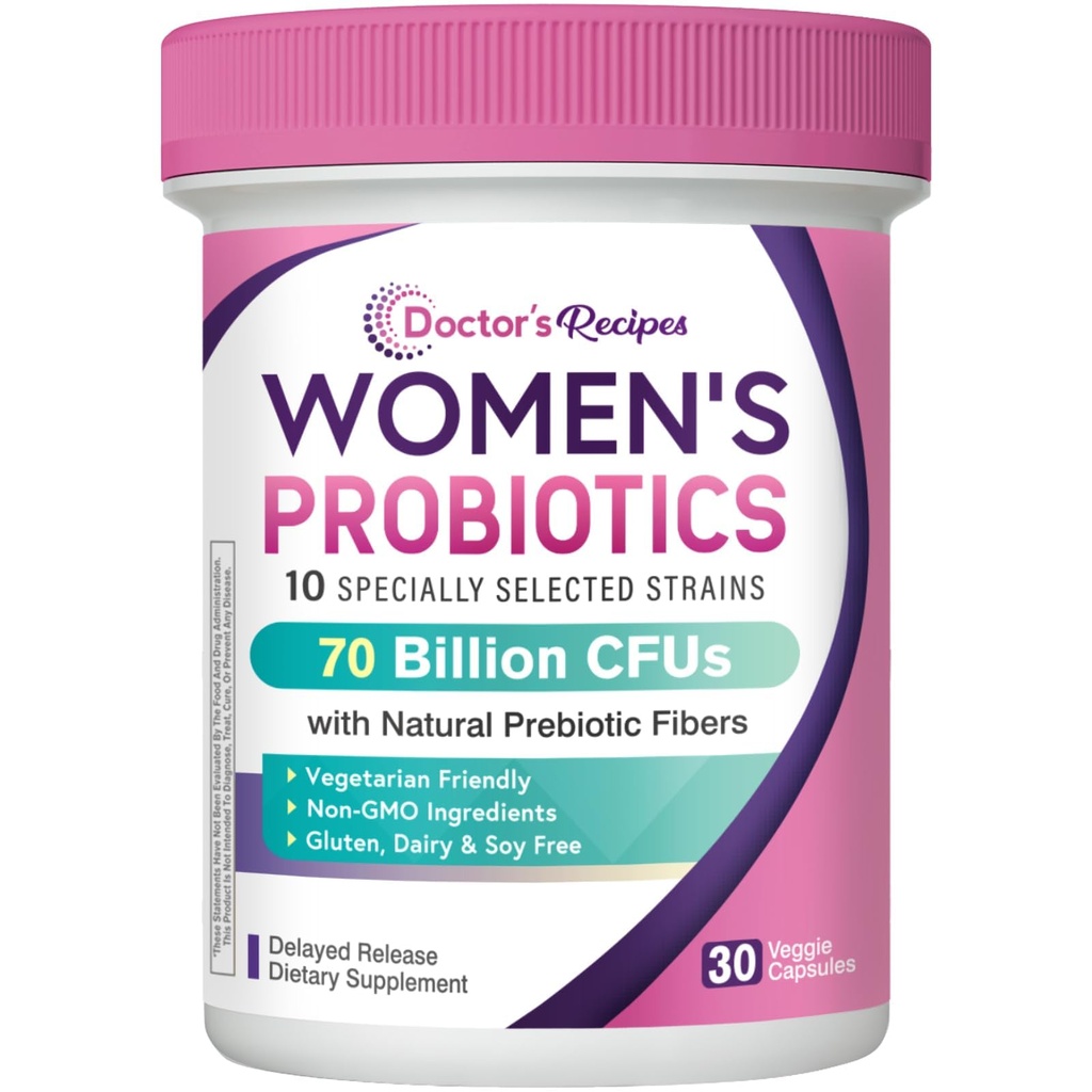 여성, 유기 Prebiotics 및 Probiotics, 70 Billion CFU, 10 Strains, 선반 안정, 30 캡슐에 대한 의사의 조리법 Probiotics