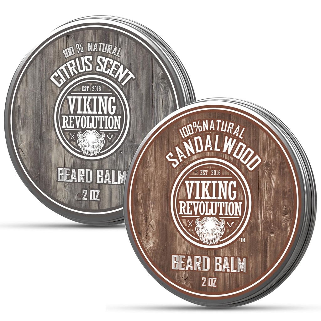 바이킹 혁명 감귤류와 샌들 우드 Beard Balm - Argan 오일 버터, Jojoba 오일, Beeswax와 Moisturizer - 망고 버터 (2oz, 2 팩)와 남성용 왁스